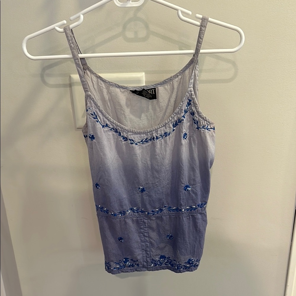 Embroidered Tank Top with Blue Accents